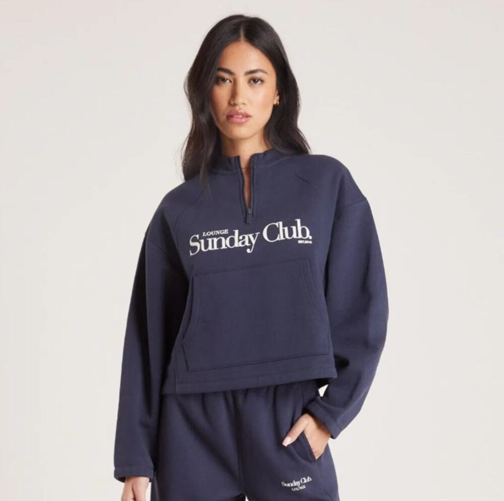 LOUNGE Sunday Club Navy Quarter Zip Sweatshirt, L